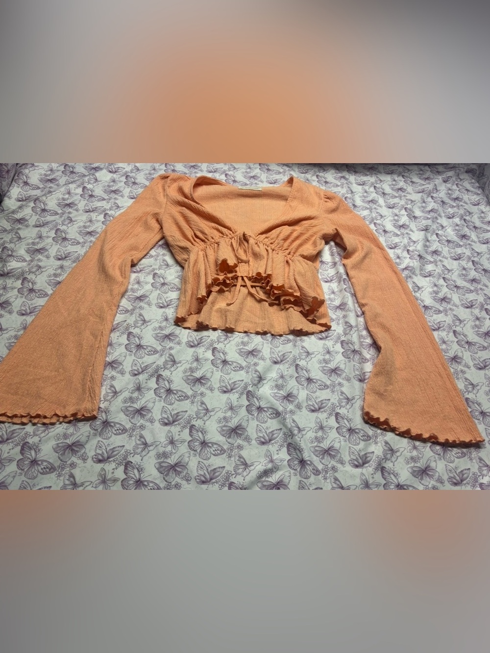 ⚛️Urban Outfitters Peach Ruffle Drawstring Peplum Crop Top